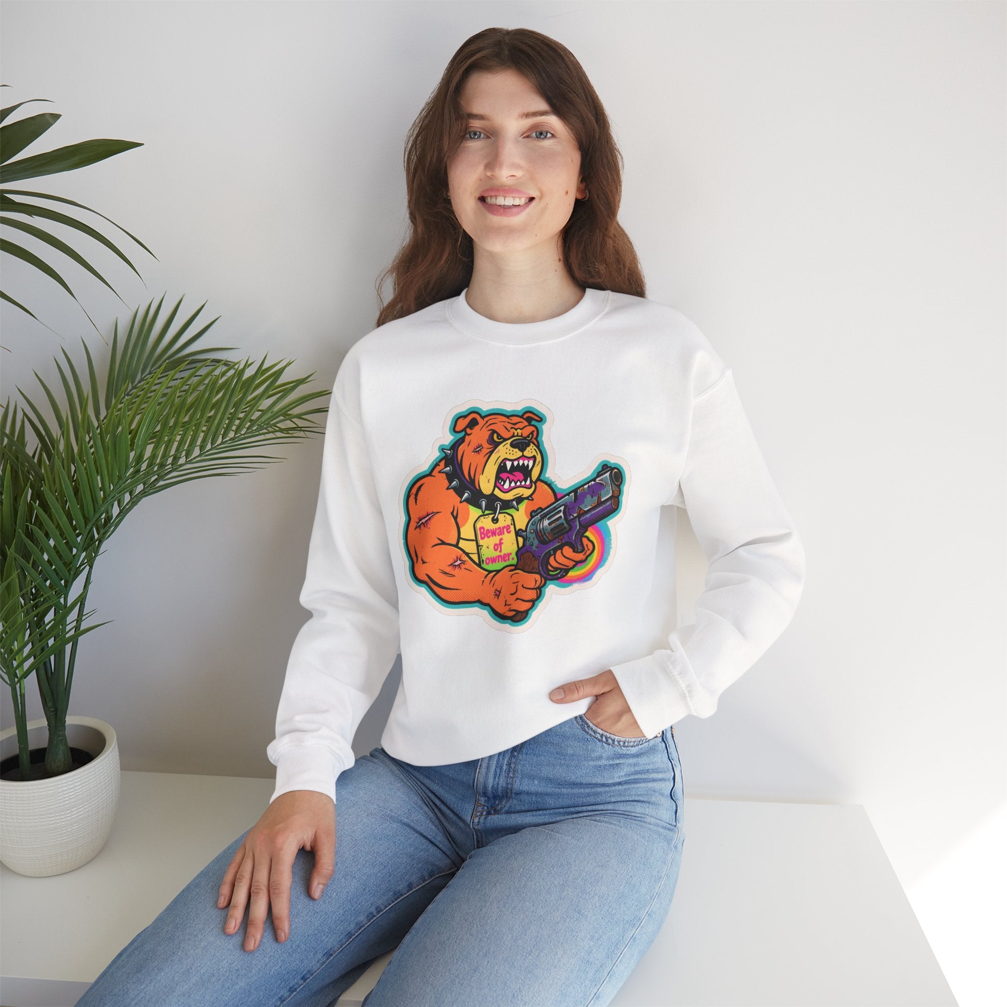 'Eff The Dog Beware of the Owner' | Crewneck Sweatshirt | Funny Gun Signs