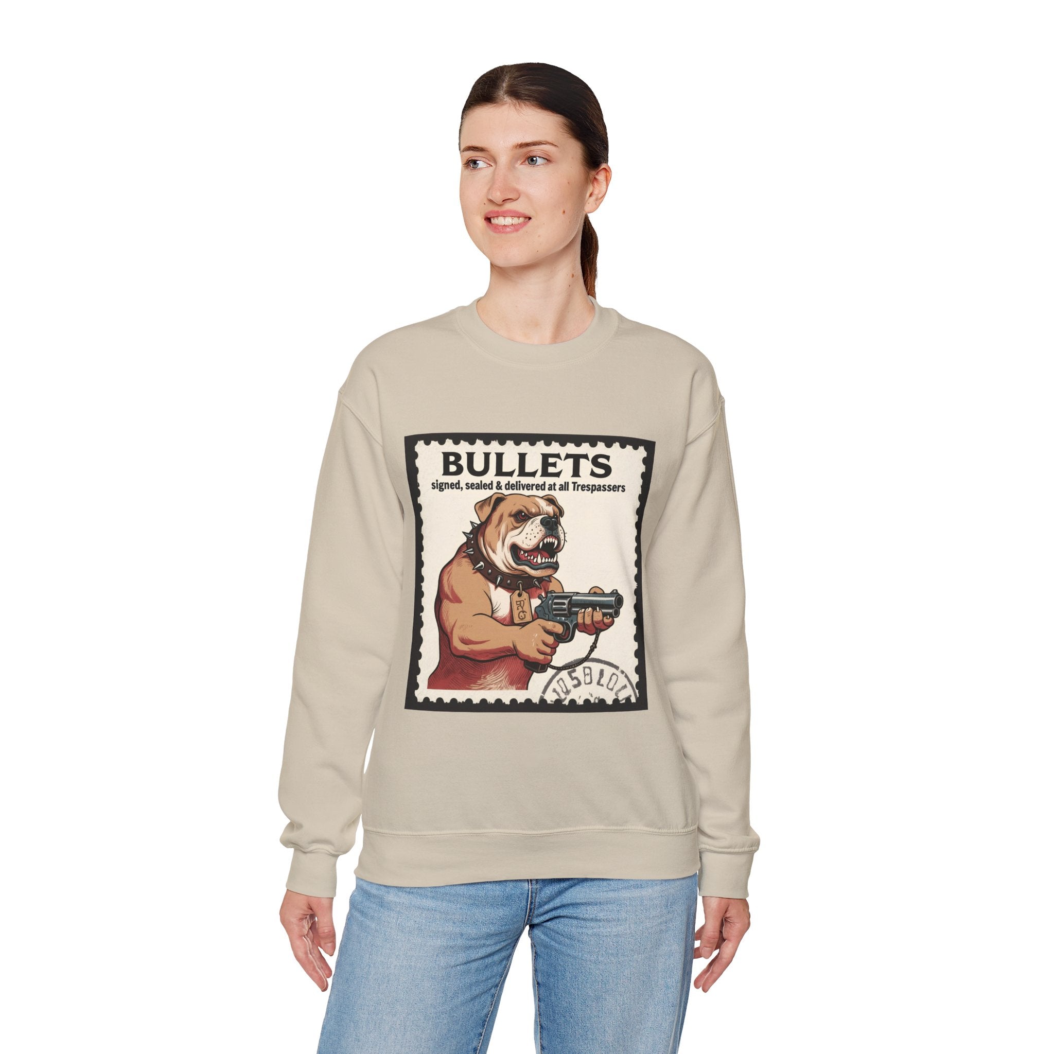 'Bullets Signed Sealed and Delivered to All Trespassers | Crewneck Sweatshirt | Funny Gun Signs