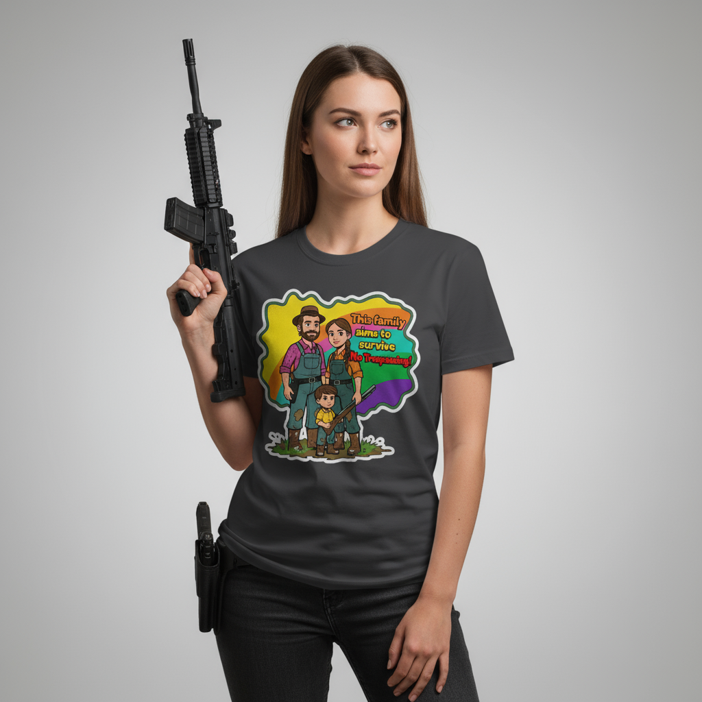 'This family aims to survive No Trespassing!'' | Crewneck Sweatshirt | Funny Gun Signs
