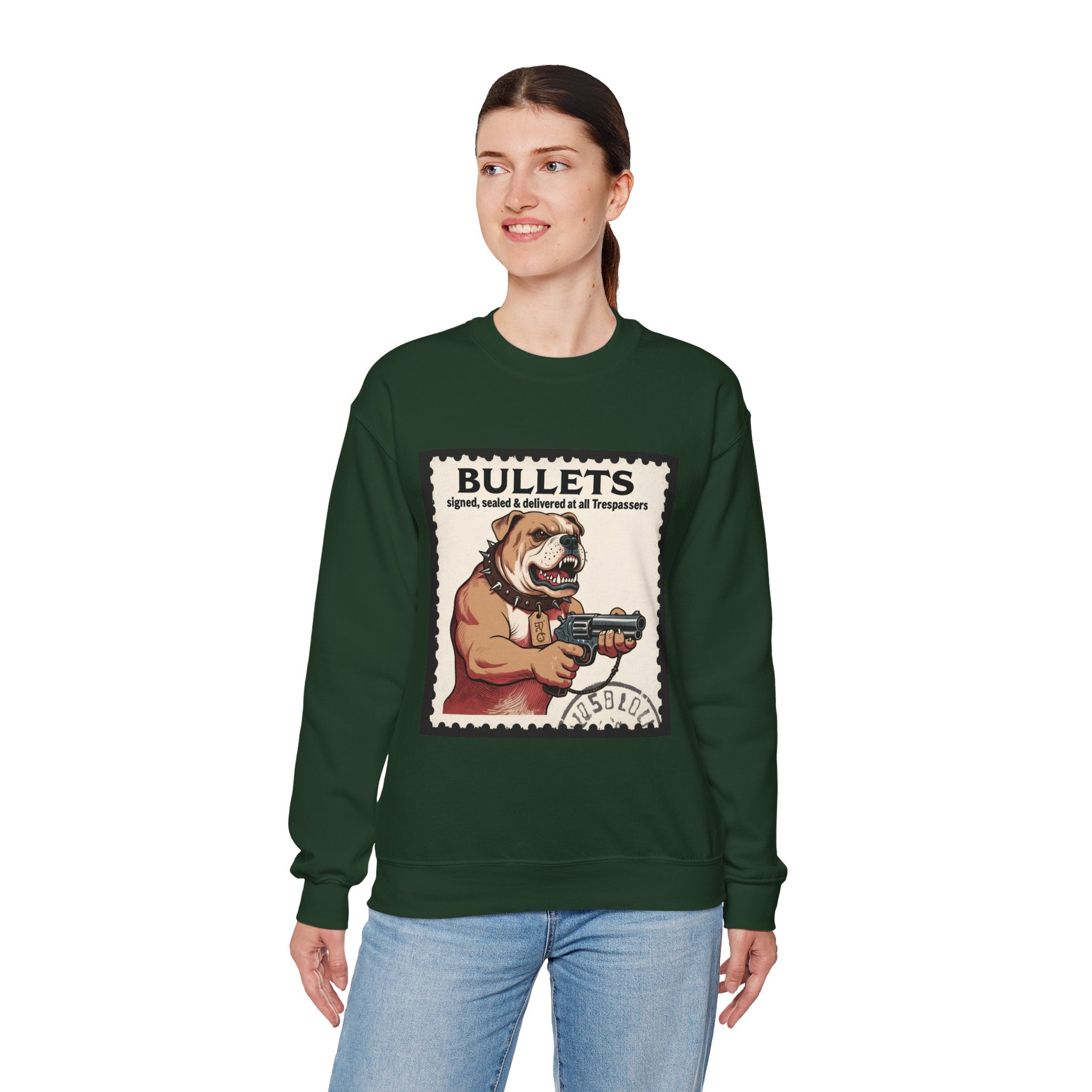 'Bullets Signed Sealed and Delivered to All Trespassers | Crewneck Sweatshirt | Funny Gun Signs