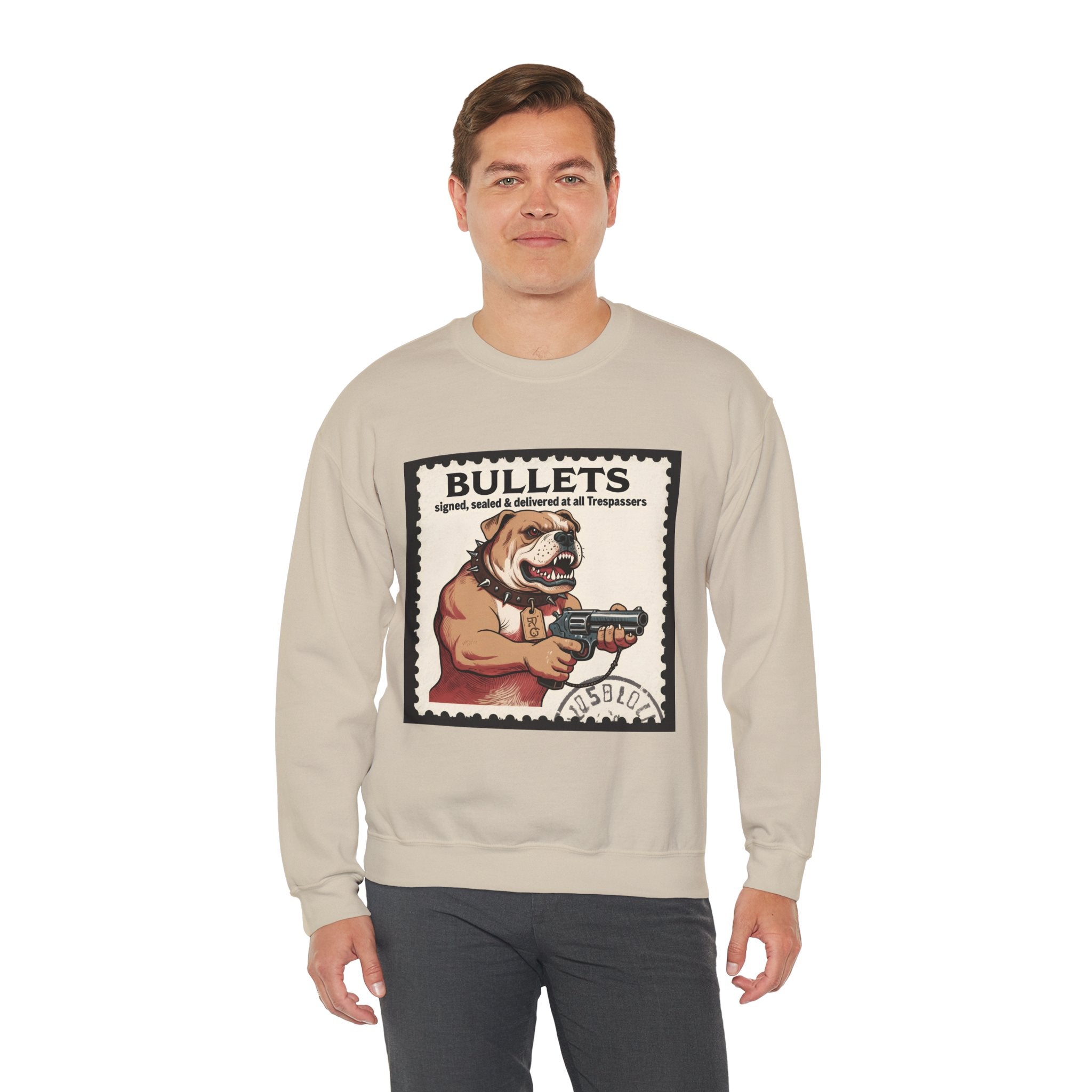 'Bullets Signed Sealed and Delivered to All Trespassers | Crewneck Sweatshirt | Funny Gun Signs