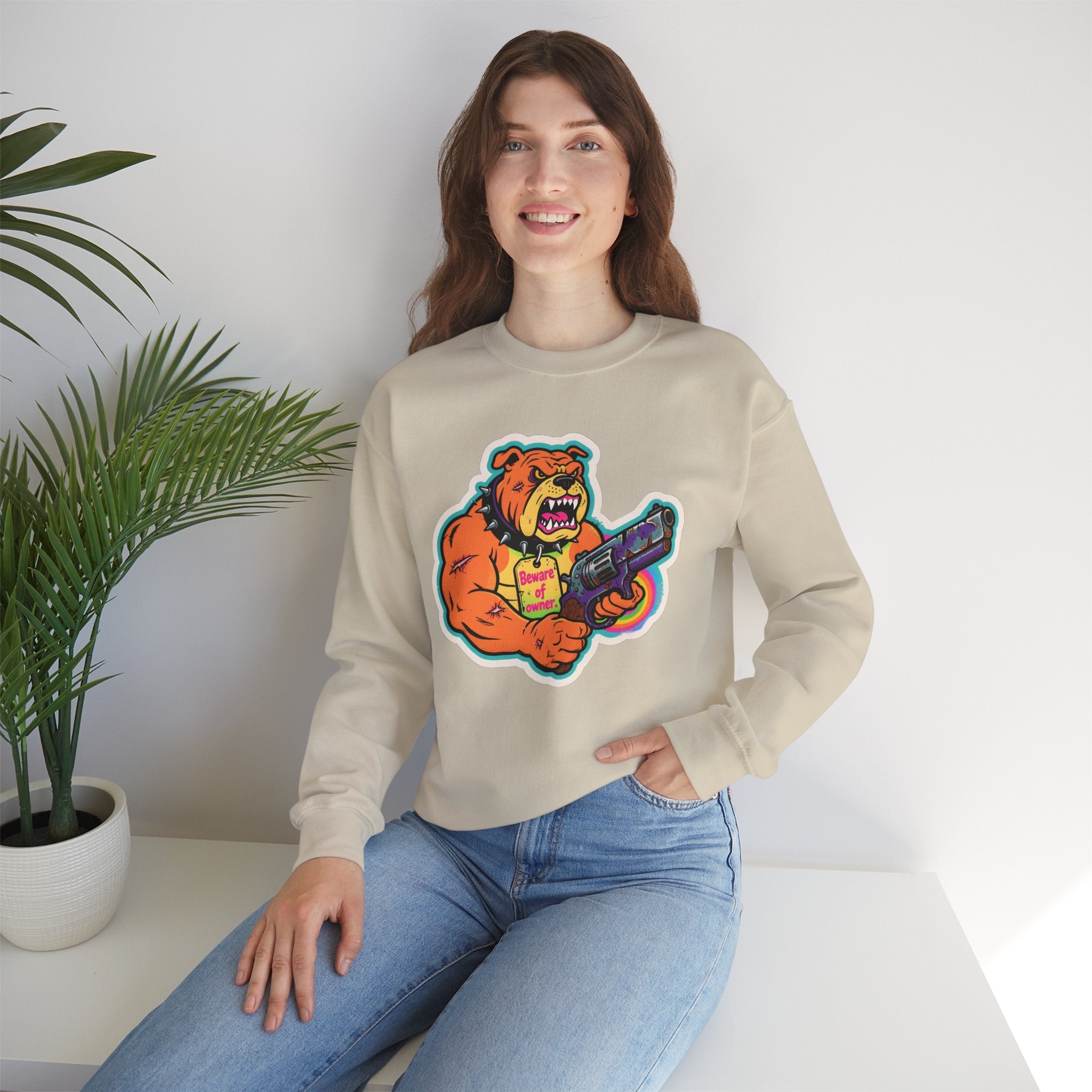 'Eff The Dog Beware of the Owner' | Crewneck Sweatshirt | Funny Gun Signs