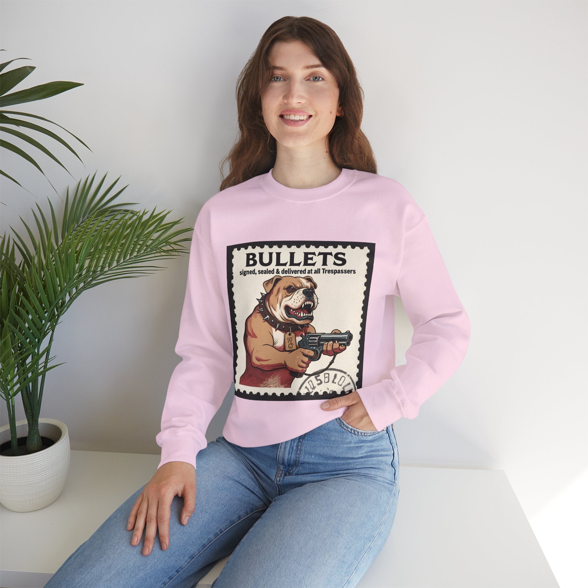 'Bullets Signed Sealed and Delivered to All Trespassers | Crewneck Sweatshirt | Funny Gun Signs