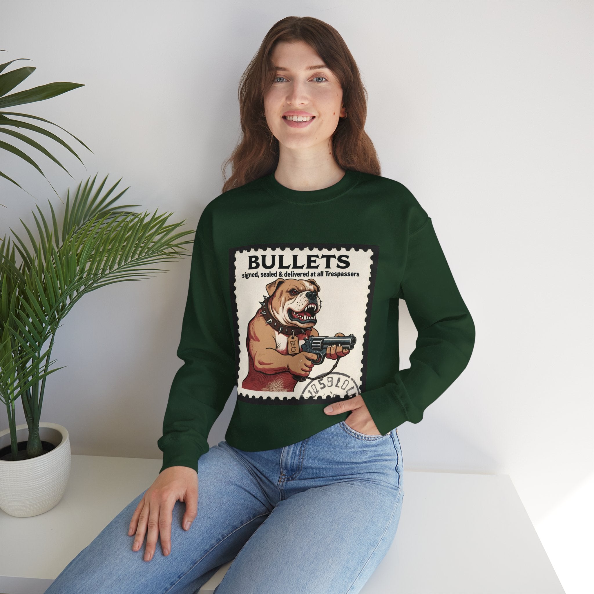 'Bullets Signed Sealed and Delivered to All Trespassers | Crewneck Sweatshirt | Funny Gun Signs