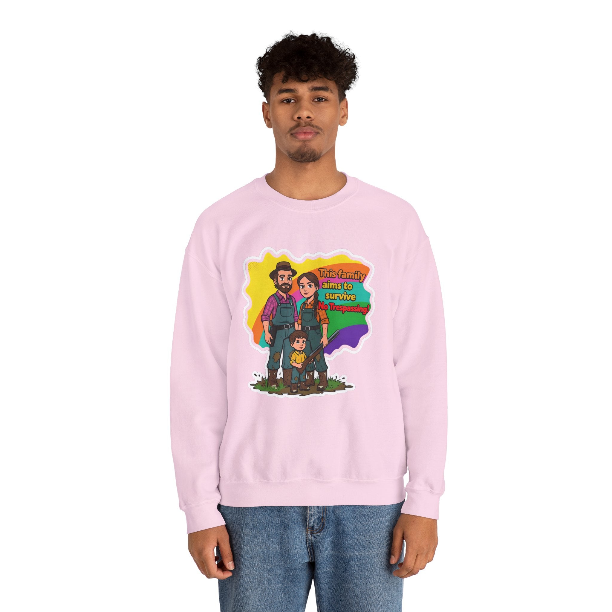 'This family aims to survive No Trespassing!'' | Crewneck Sweatshirt | Funny Gun Signs