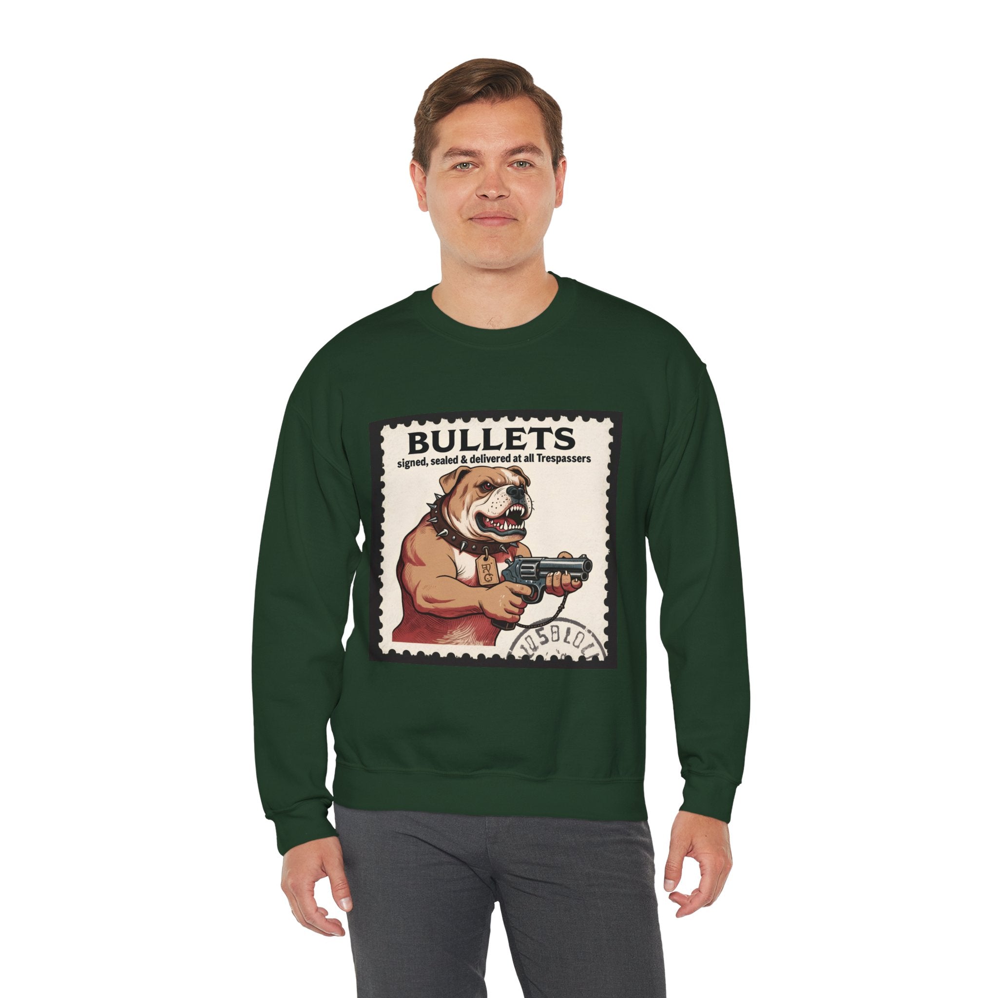 'Bullets Signed Sealed and Delivered to All Trespassers | Crewneck Sweatshirt | Funny Gun Signs